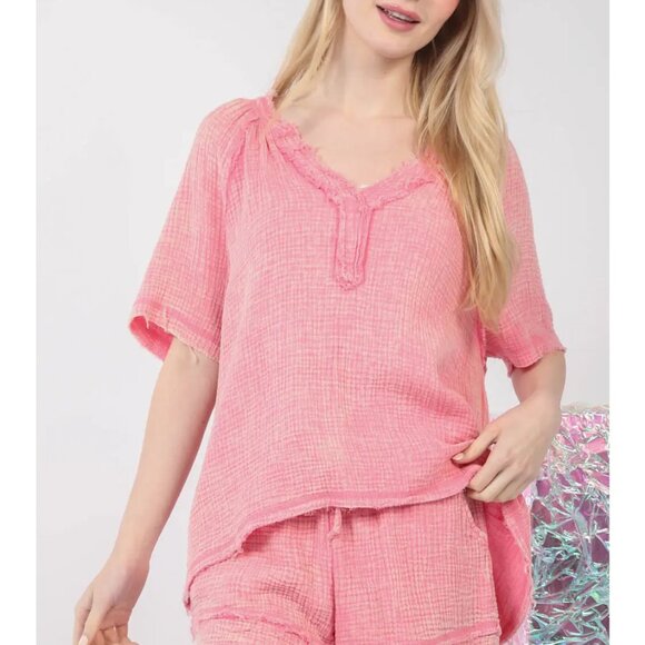 NWT  Plus Size matching top and short set CottonWashed Cotton Crinkle Gauze - Picture 5 of 11